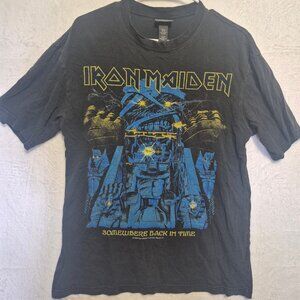 Iron Maiden Somewhere Back in Time Band Tee XS (Fits M) Black Faded Graphic Y2K